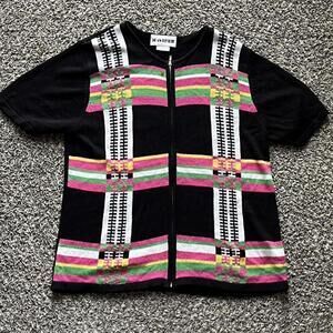 Vintage 90s Joan Leslie Jacket Women Medium Black Plaid Grandmacore Full Zip